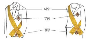 대수, 부장, 정장 패용 위치 그림(위 설명 참조)