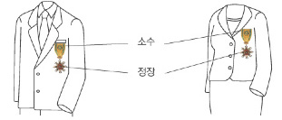 소수, 정장 패용 위치 그림(위 설명 참조)